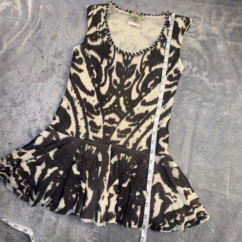 FUZZI Women's Medium Black White Abstract Peplum Tank Top Mesh Made in Italy Y2K - Picture 3 of 7